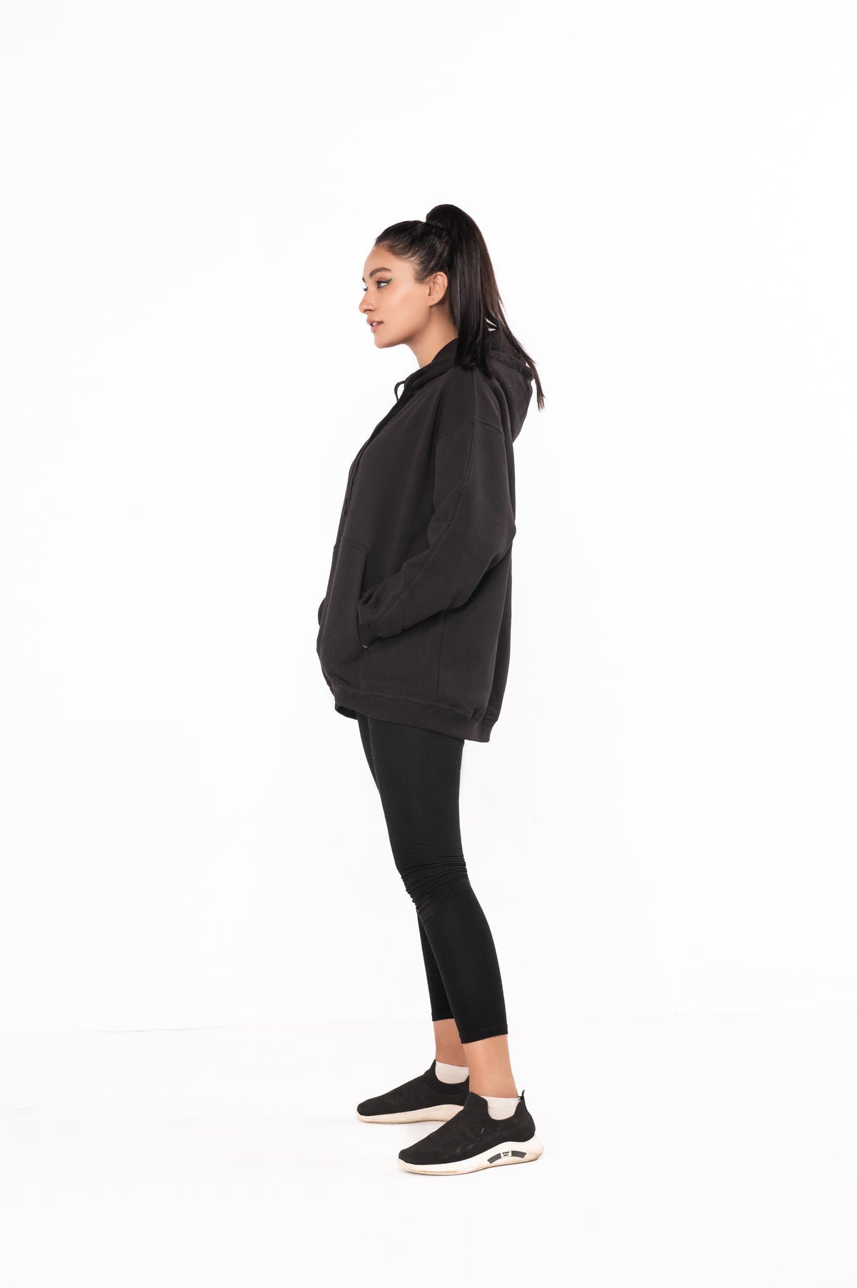 Women Ladies Oversized Pullover Plain Black Hoodie Top Hoodies Sweatshirt Top Jumper UK