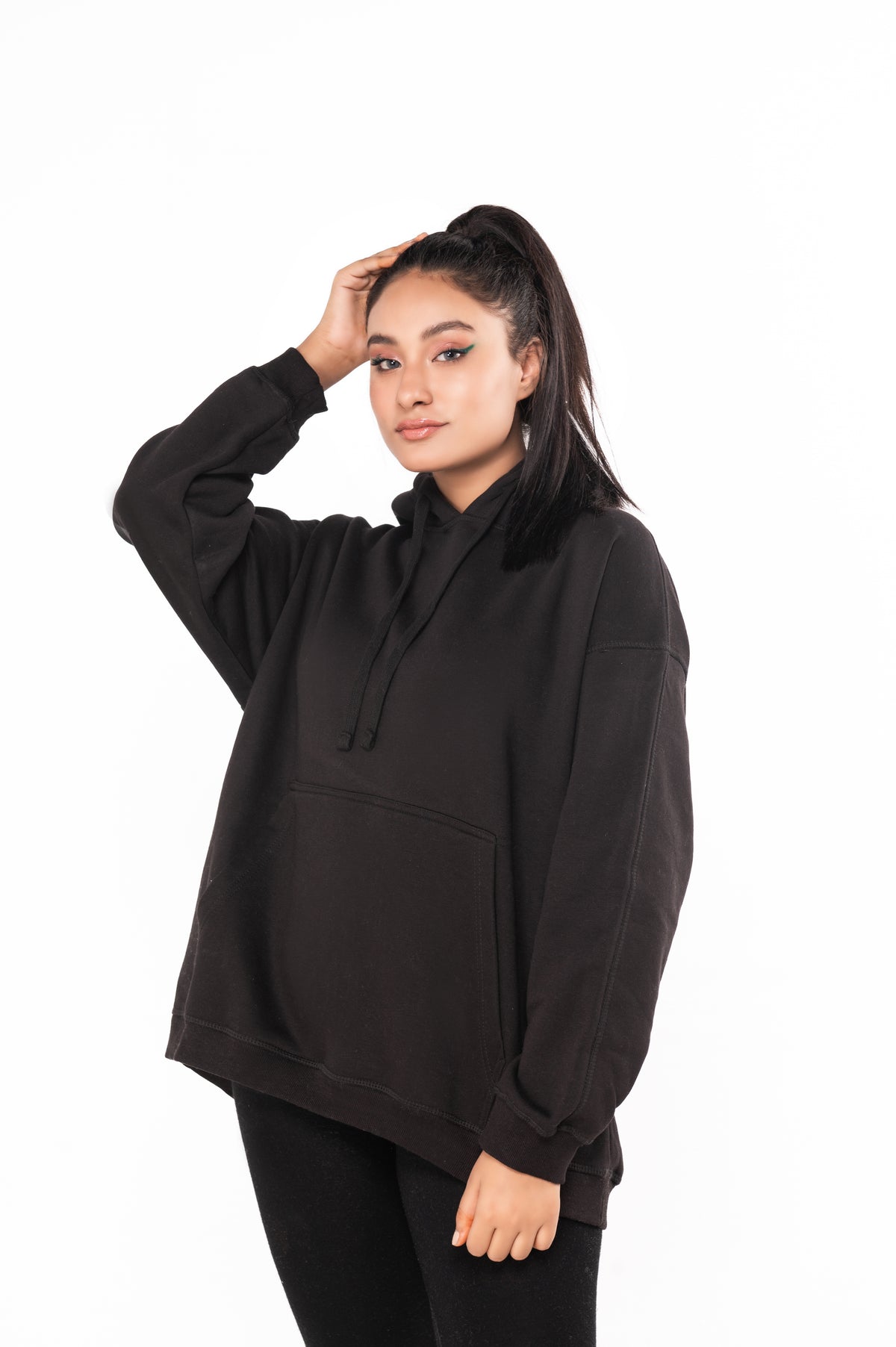 Women Ladies Oversized Pullover Plain Black Hoodie Top Hoodies Sweatshirt Top Jumper UK