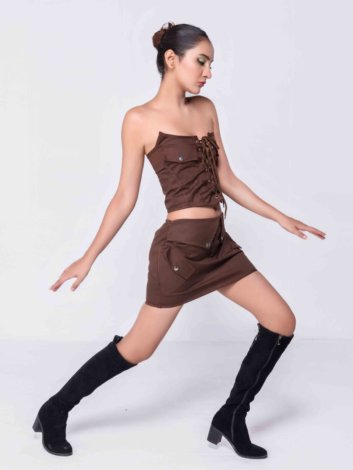 CHOCOLATE CARGO POCKET LACE UP CROP TOP - ThexactStore