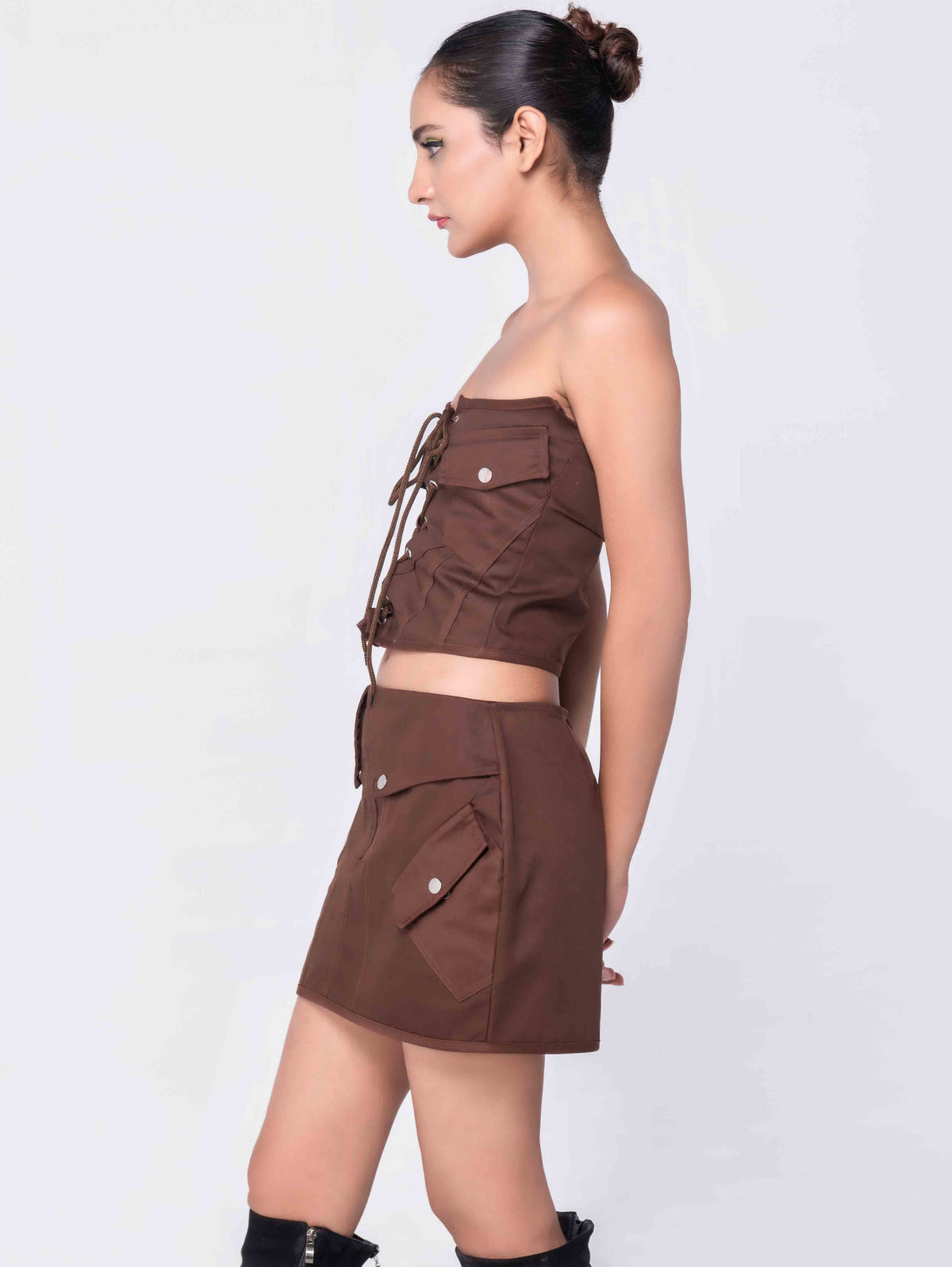 CHOCOLATE CARGO POCKET LACE UP CROP TOP - ThexactStore