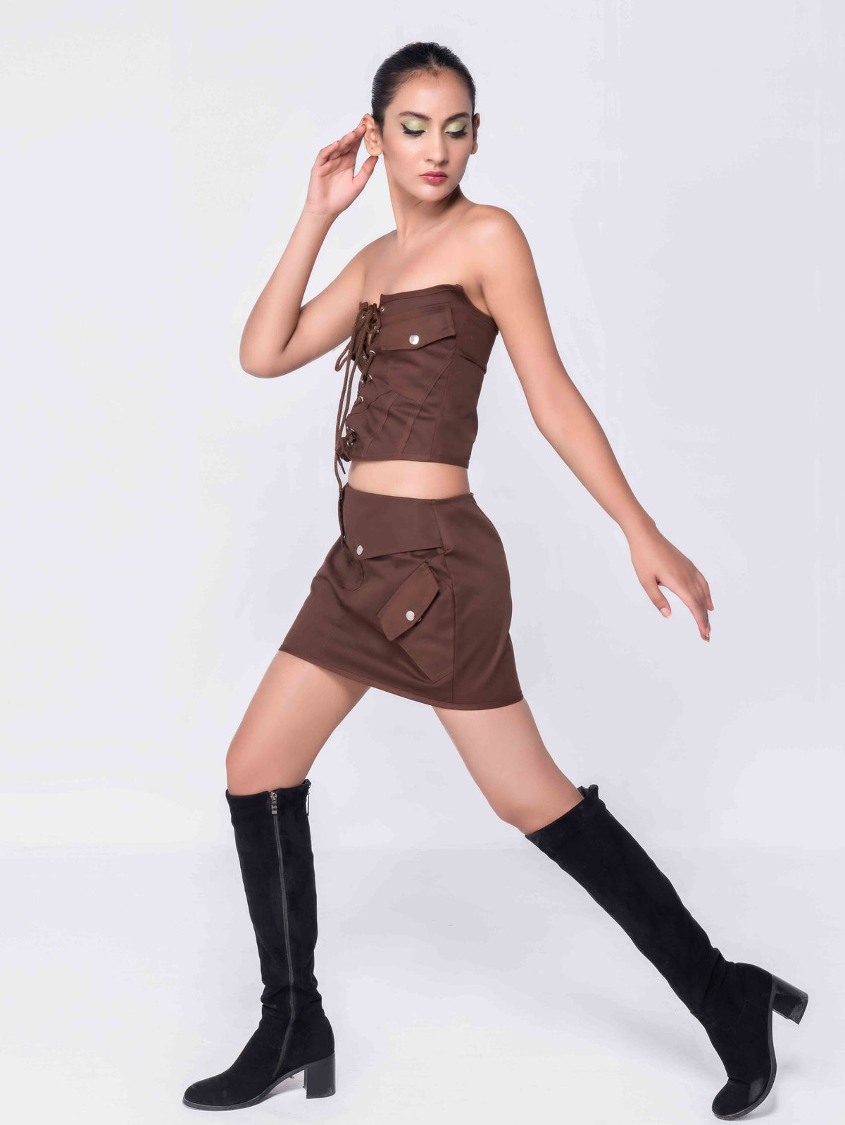 CHOCOLATE CARGO POCKET LACE UP CROP TOP - ThexactStore