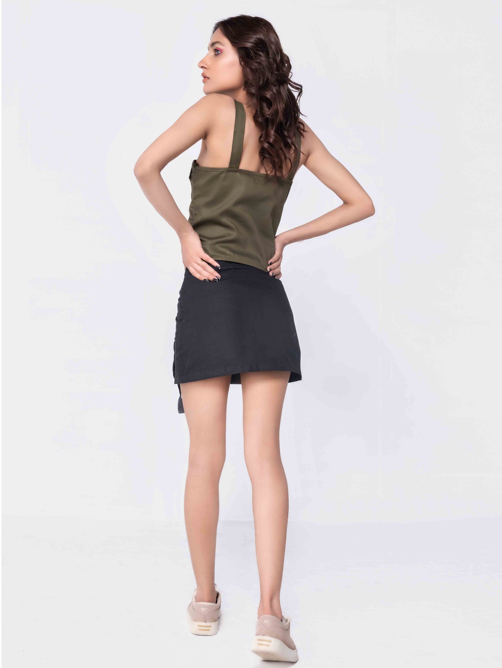 KHAKI CARGO POCKET LACE UP CROP TOP - ThexactStore