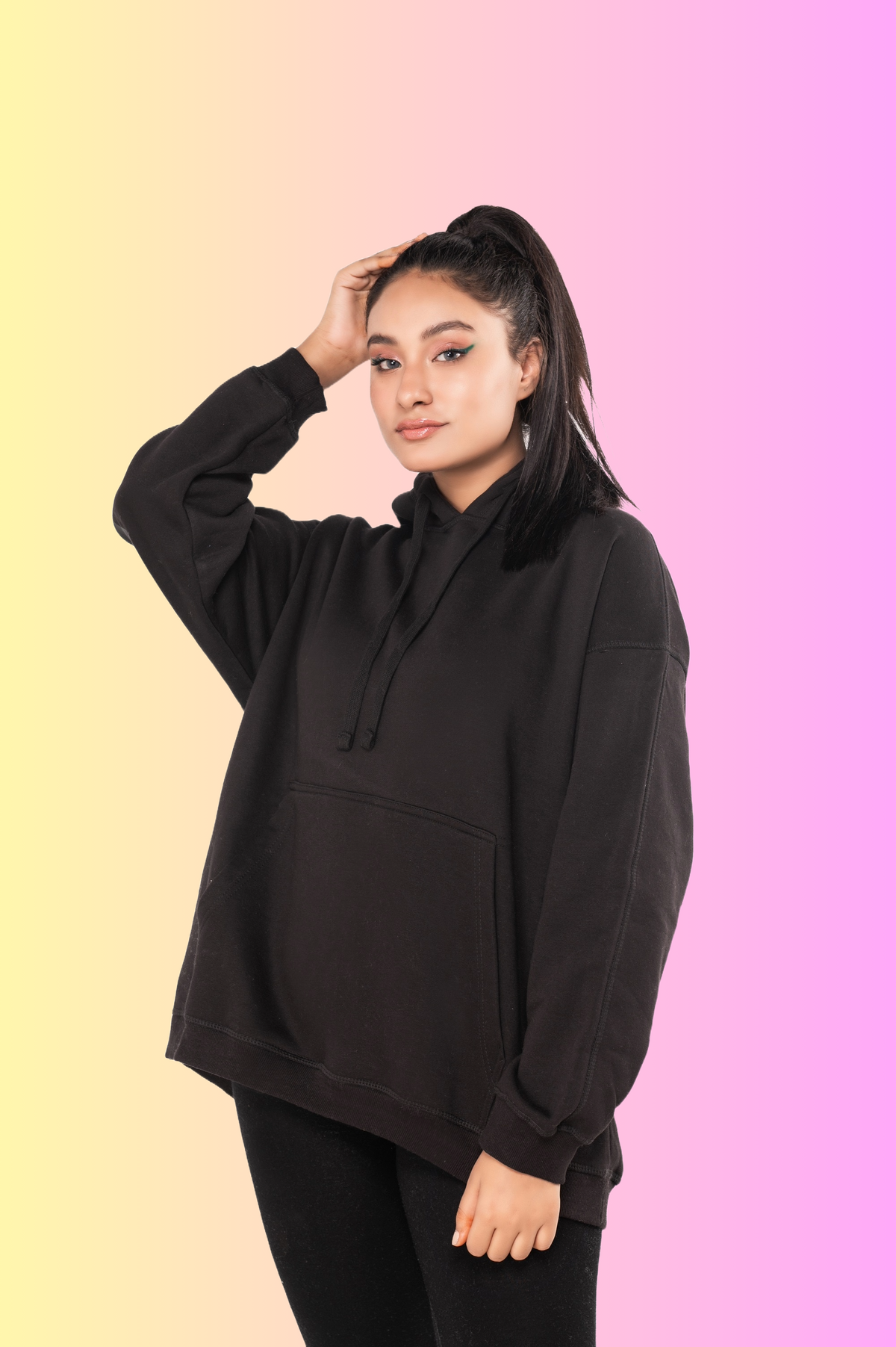 Women Ladies Oversized Pullover Plain Black Hoodie Top Hoodies Sweatsh ThexactStore