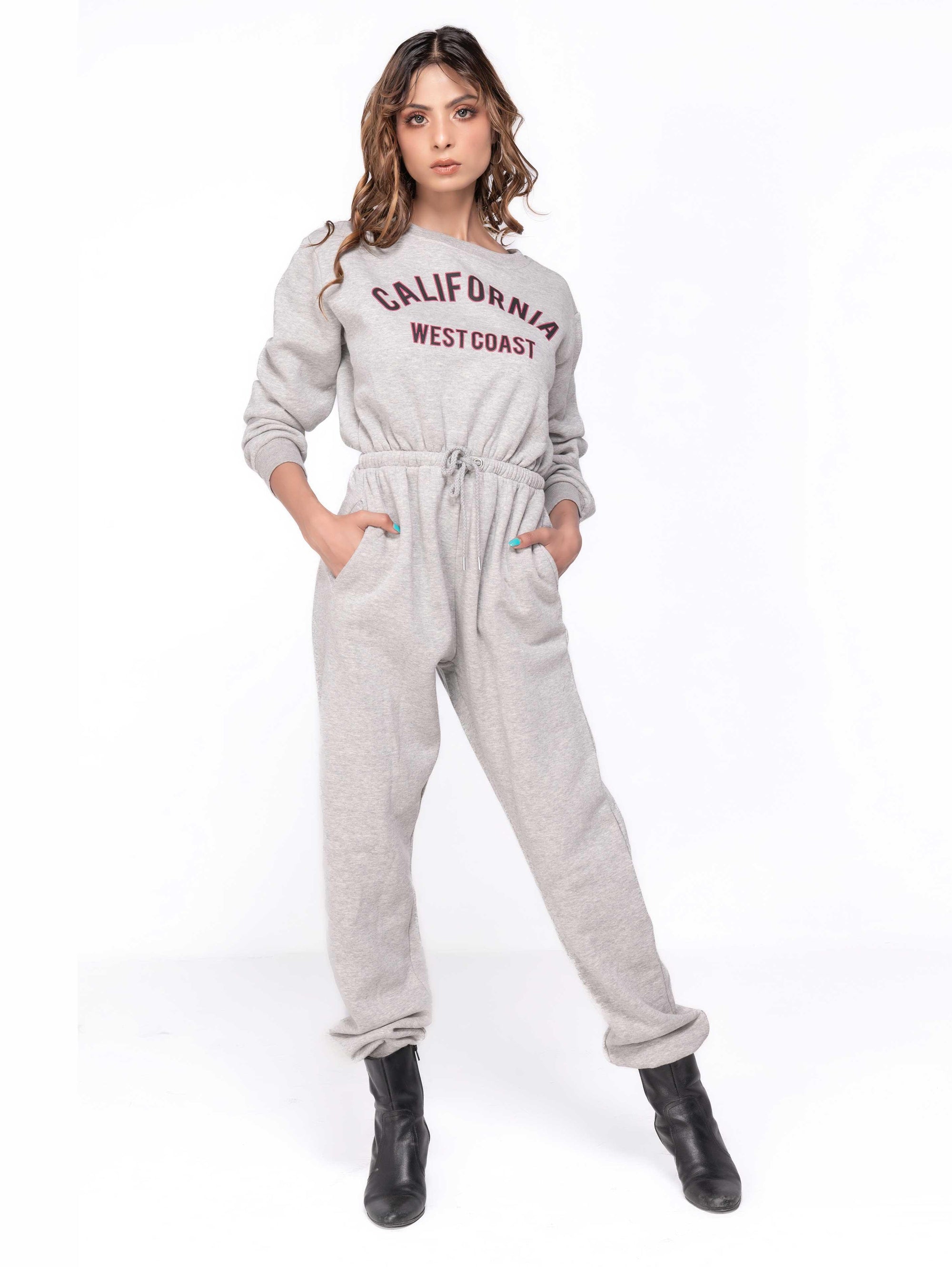 GREY MARL CALIFORNIA GRAPHIC JUMPSUIT - ThexactStore