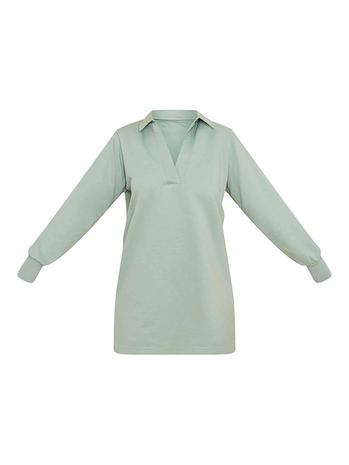 SAGE KHAKI SHOULDER PAD OPEN COLLAR BOXY SWEAT JUMPER DRESS - ThexactStore