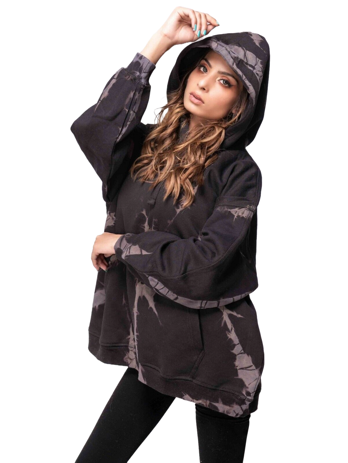 Women&#39;s Hoodie Blanket – Oversized Tie Dye Fleece Coat with Hooded Sweatshirt