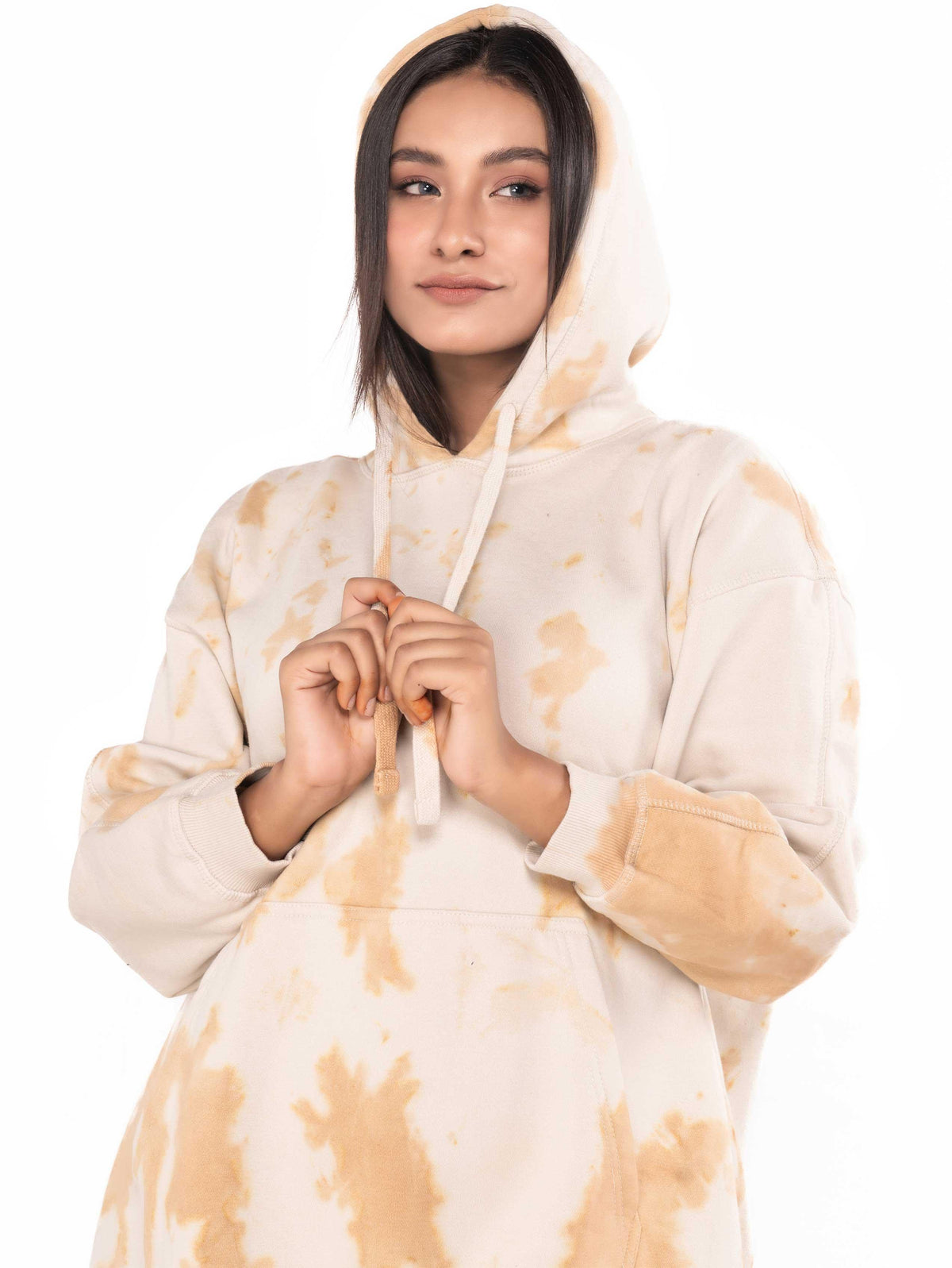 BEIGE KHAKI TIE &amp; DYE OVERSIZED HOODIE - ThexactStore