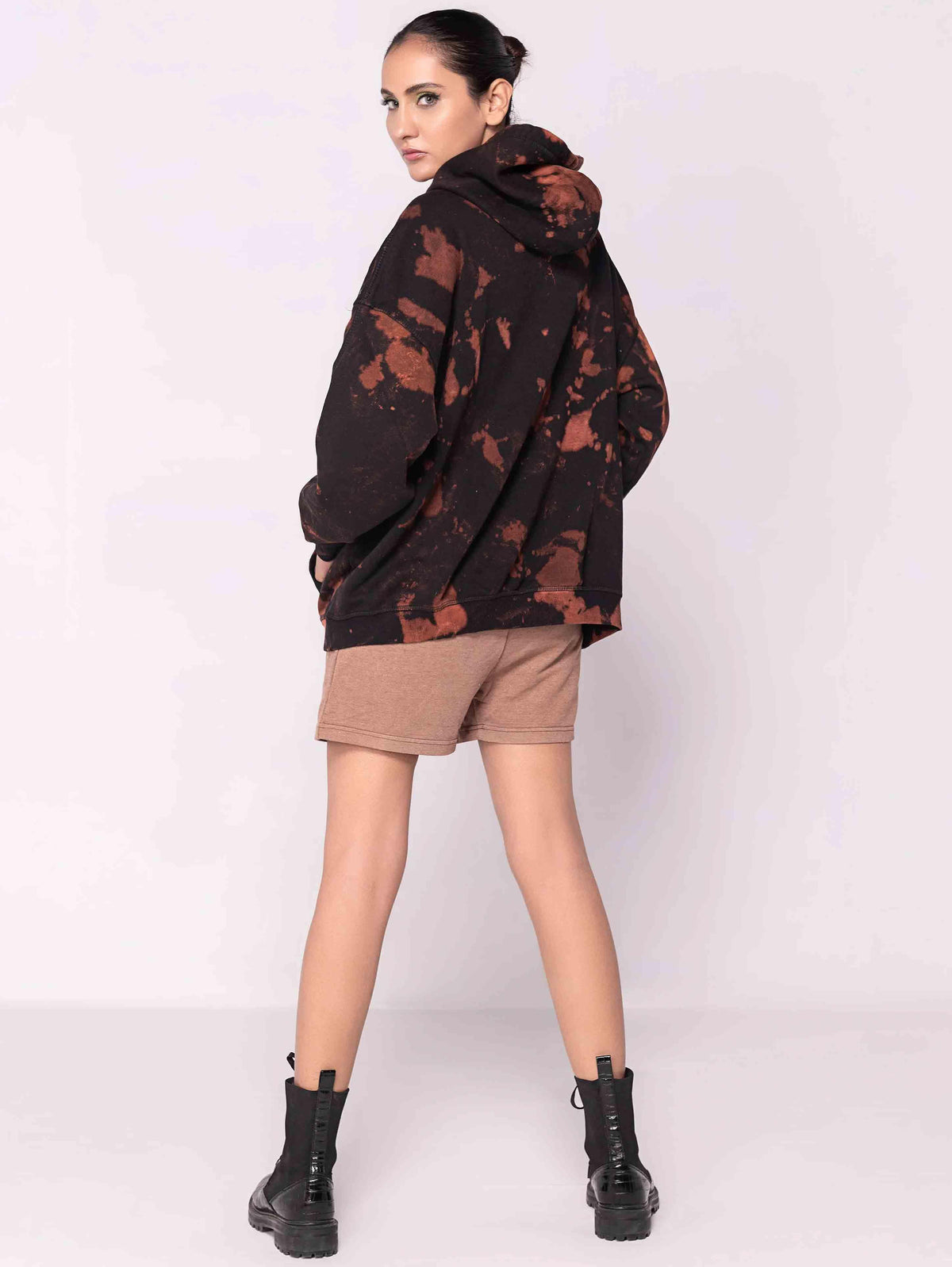 BLACK BROWN TIE &amp; DYE OVERSIZED PULLOVER HOODIE - ThexactStore