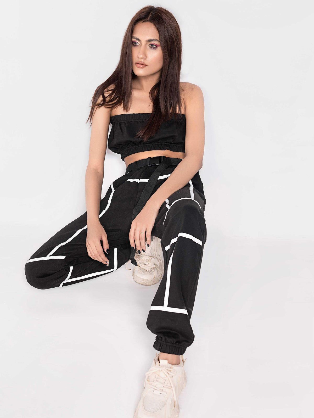 BLACK BELTED REFLECTIVE TAPED CUFFED JOGGERS - ThexactStore