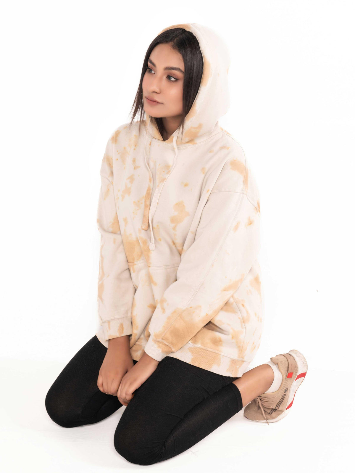 BEIGE KHAKI TIE &amp; DYE OVERSIZED HOODIE - ThexactStore