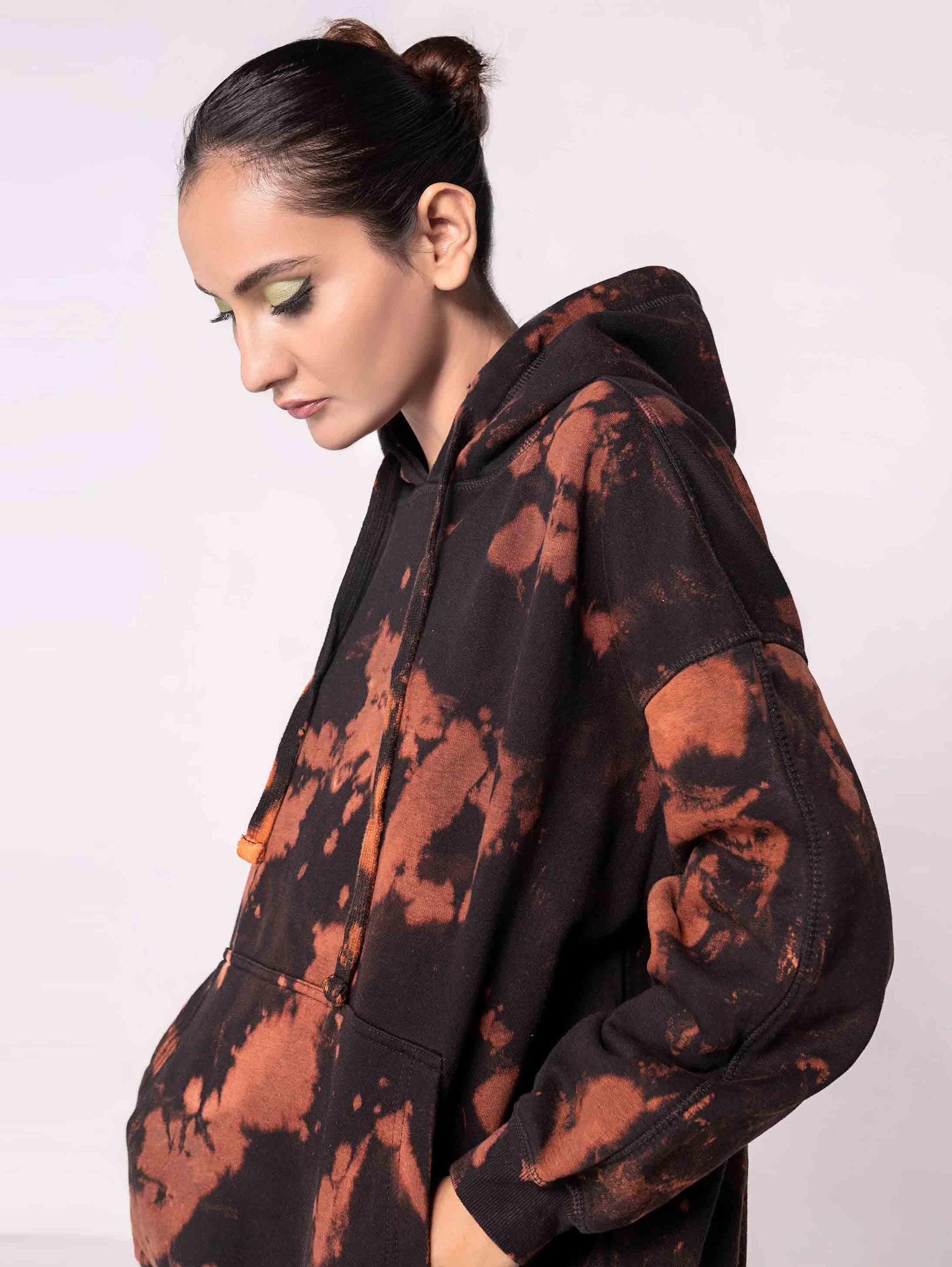 BLACK BROWN TIE & DYE OVERSIZED PULLOVER HOODIE - ThexactStore