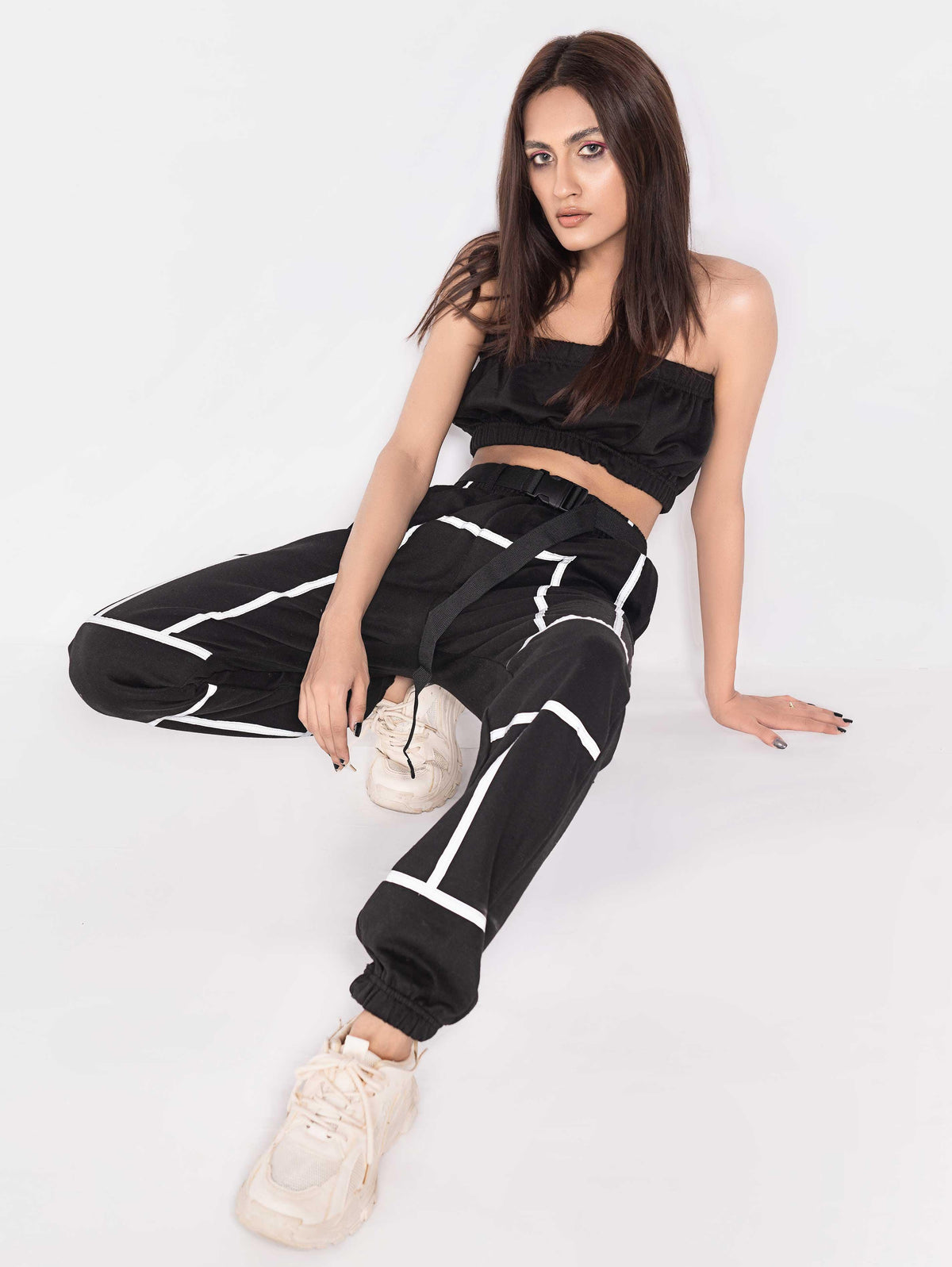 BLACK BELTED REFLECTIVE TAPED CUFFED JOGGERS - ThexactStore