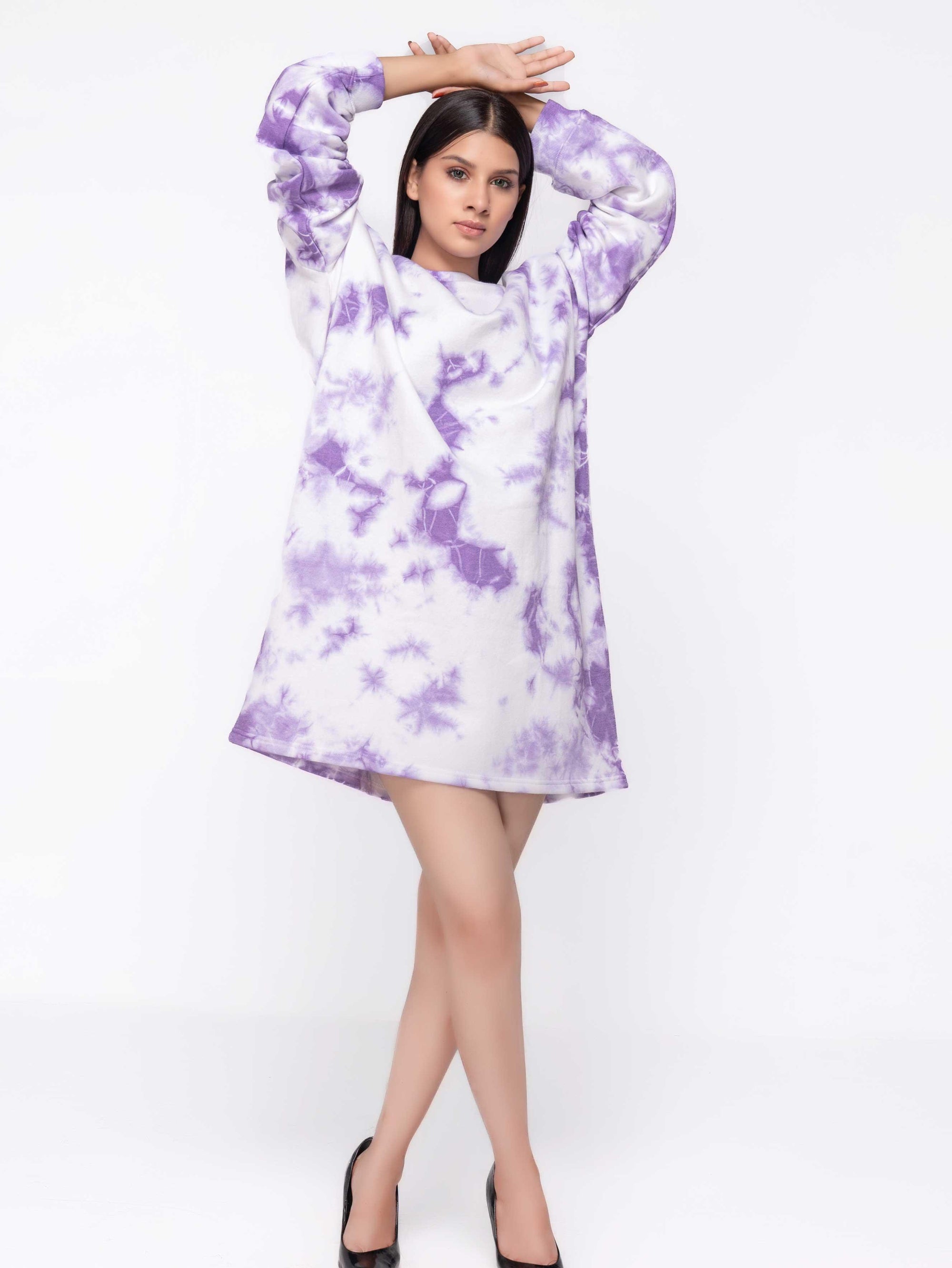 LILAC TIE DYE OVERSIZED SWEATER DRESS - ThexactStore