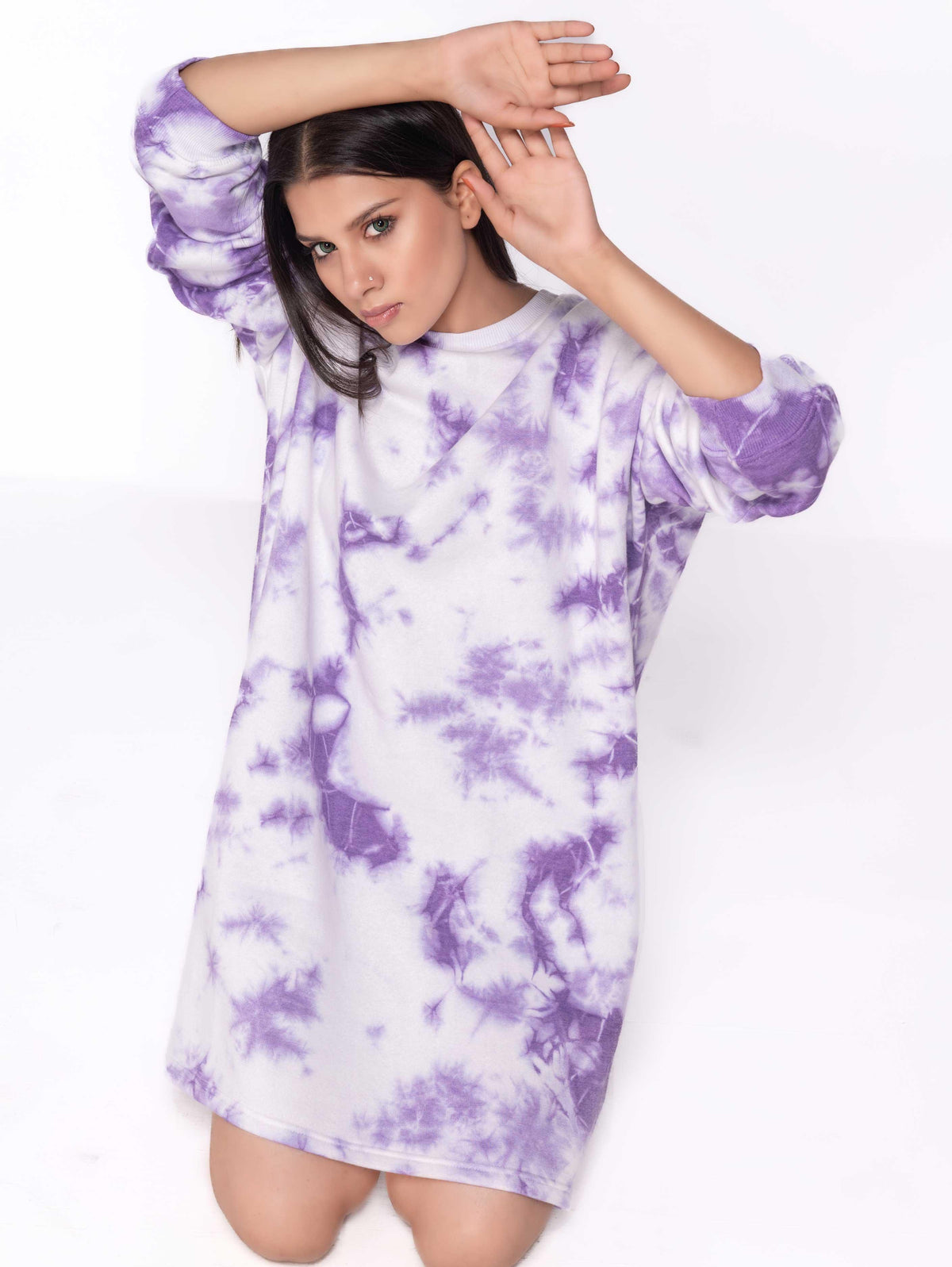 LILAC TIE DYE OVERSIZED SWEATER DRESS - ThexactStore