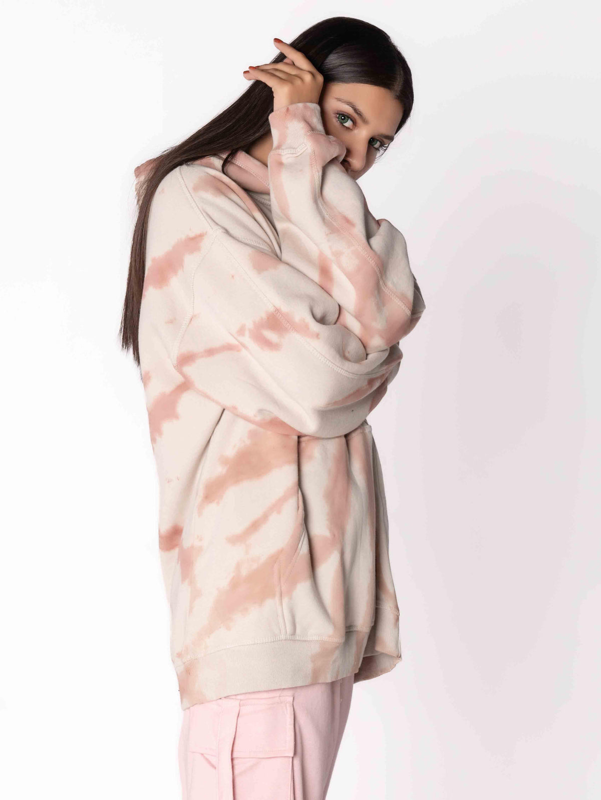 BEIGE TIE &amp; DYE OVERSIZED HOODIE - ThexactStore