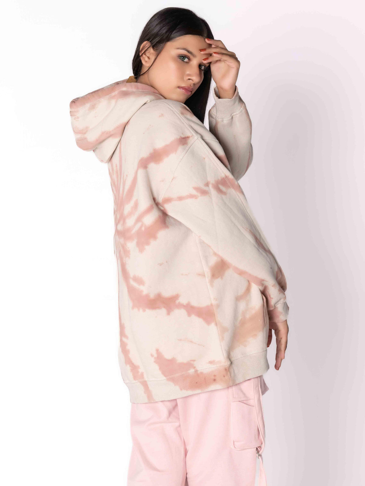 BEIGE TIE &amp; DYE OVERSIZED HOODIE - ThexactStore