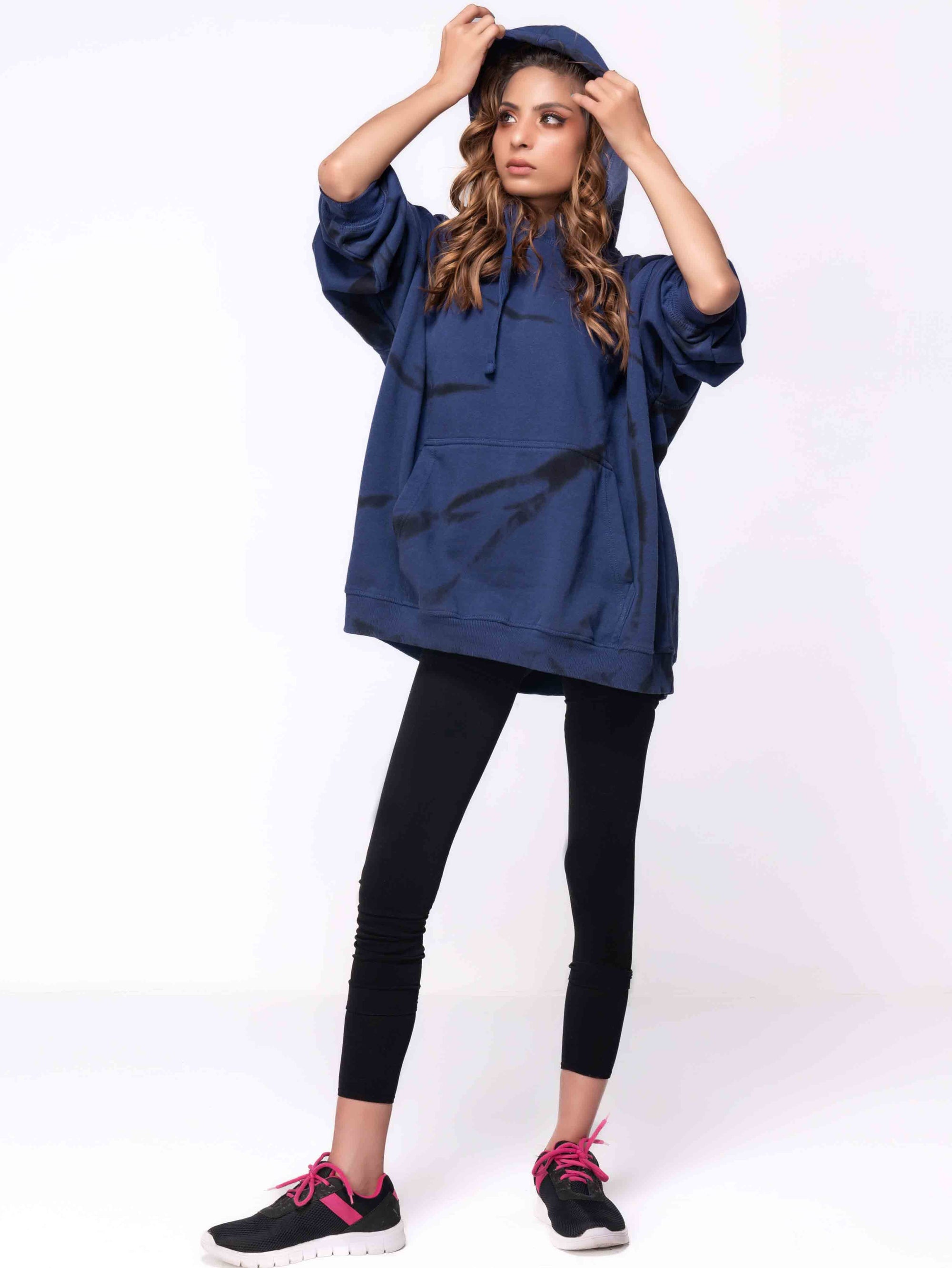 NAVY BLACK TIE & DYE OVERSIZED HOODIE - ThexactStore