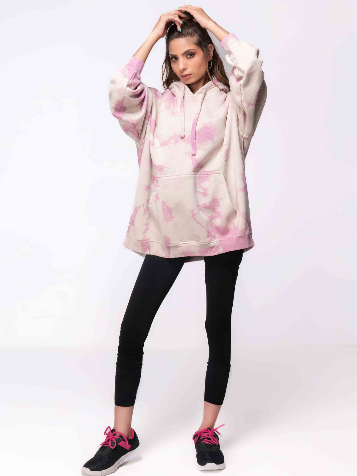 BEIGE PINK TIE &amp; DYE OVERSIZED HOODIE - ThexactStore