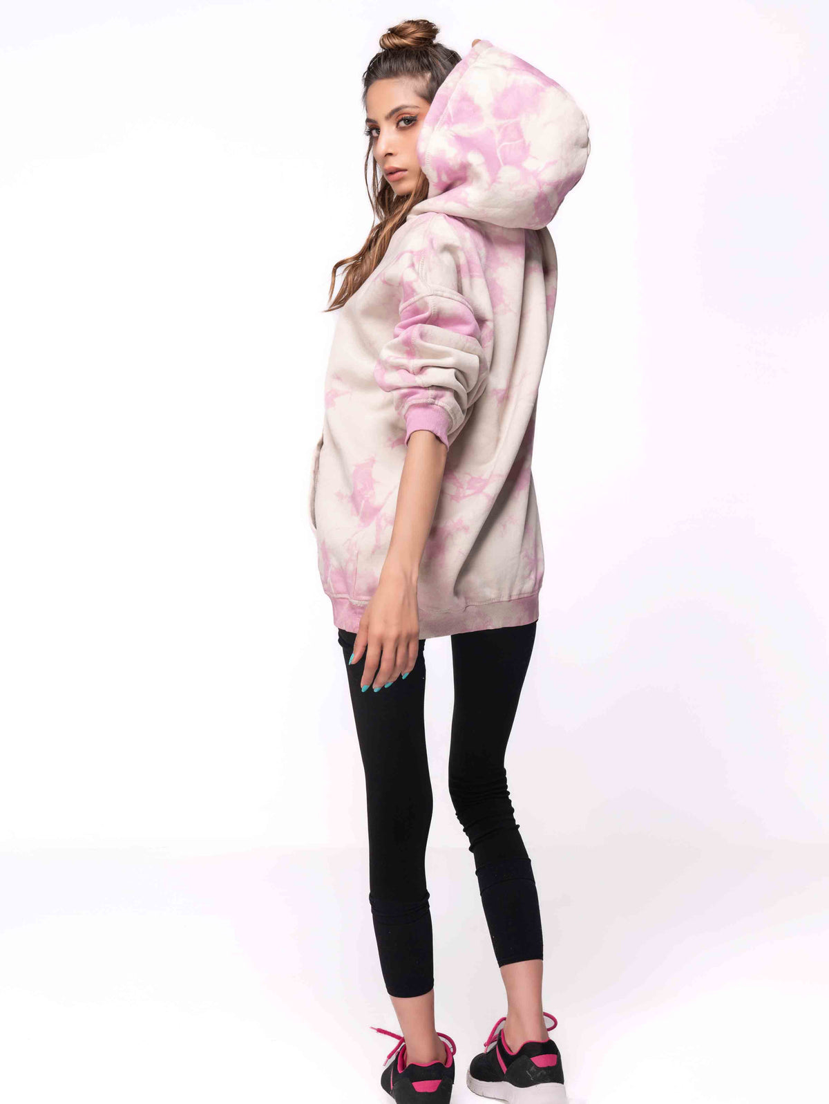 BEIGE PINK TIE &amp; DYE OVERSIZED HOODIE - ThexactStore