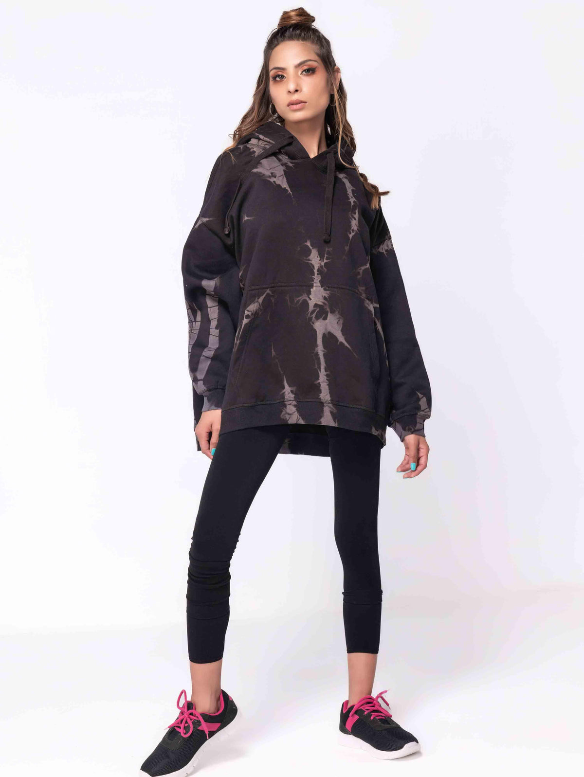 BLACK GREY TIE &amp; DYE OVERSIZED HOODIE - ThexactStore