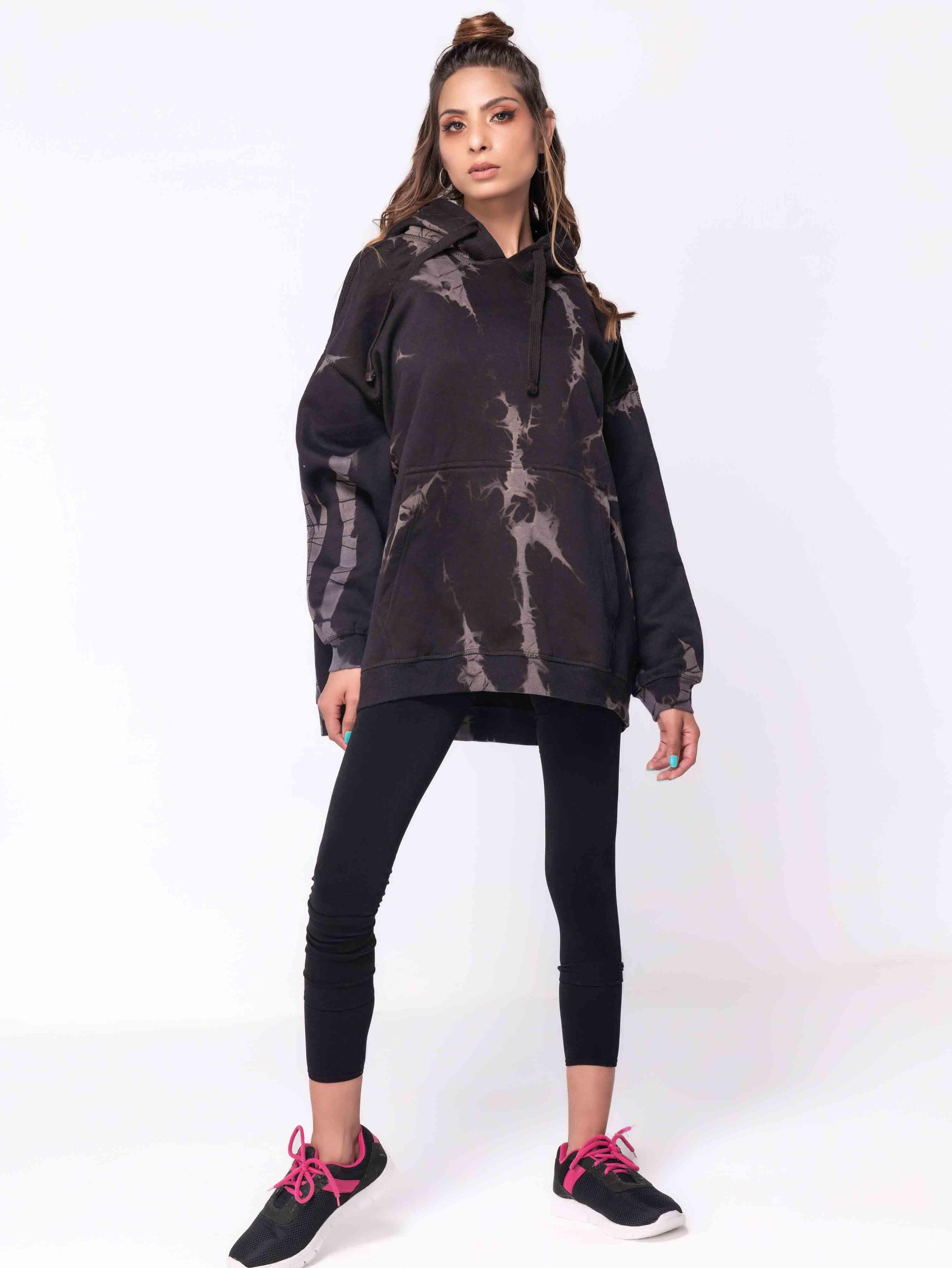 BLACK GREY TIE & DYE OVERSIZED HOODIE - ThexactStore