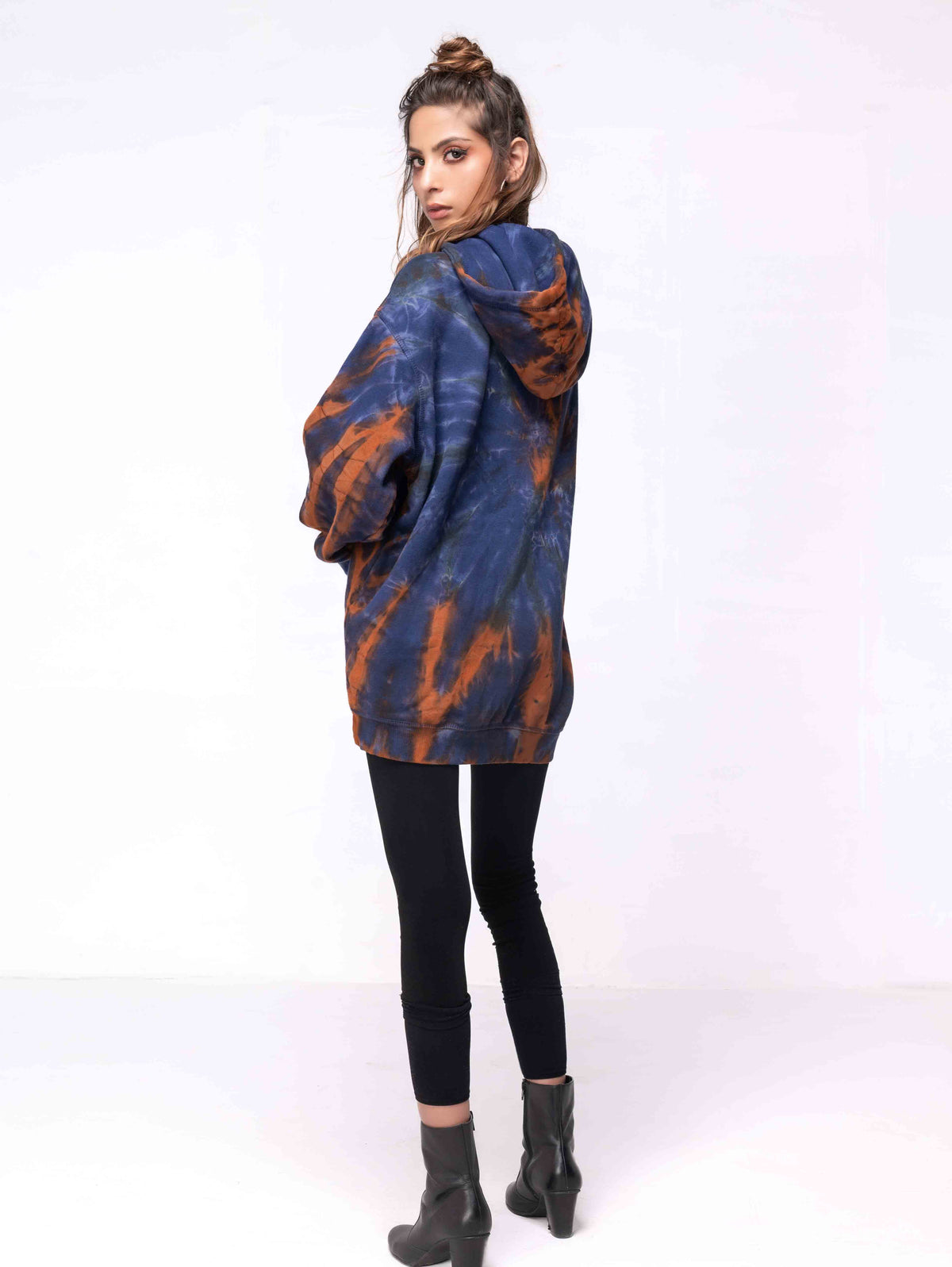 NAVY BROWN TIE &amp; DYE OVERSIZED HOODIE - ThexactStore