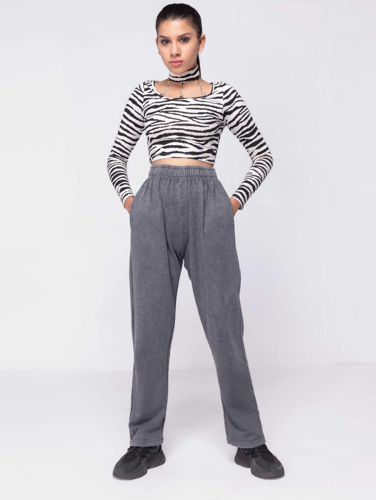 GREY ACID WASH HIGH WAIST JOGGERS - ThexactStore