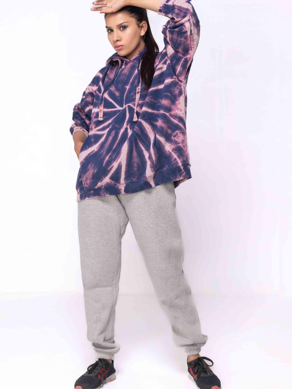 NAVY PINK TIE &amp; DYE OVERSIZED HOODIE - ThexactStore