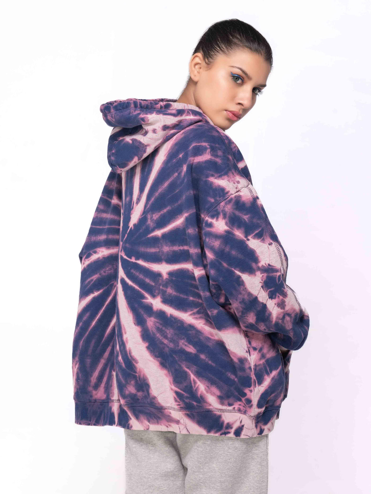 NAVY PINK TIE &amp; DYE OVERSIZED HOODIE - ThexactStore