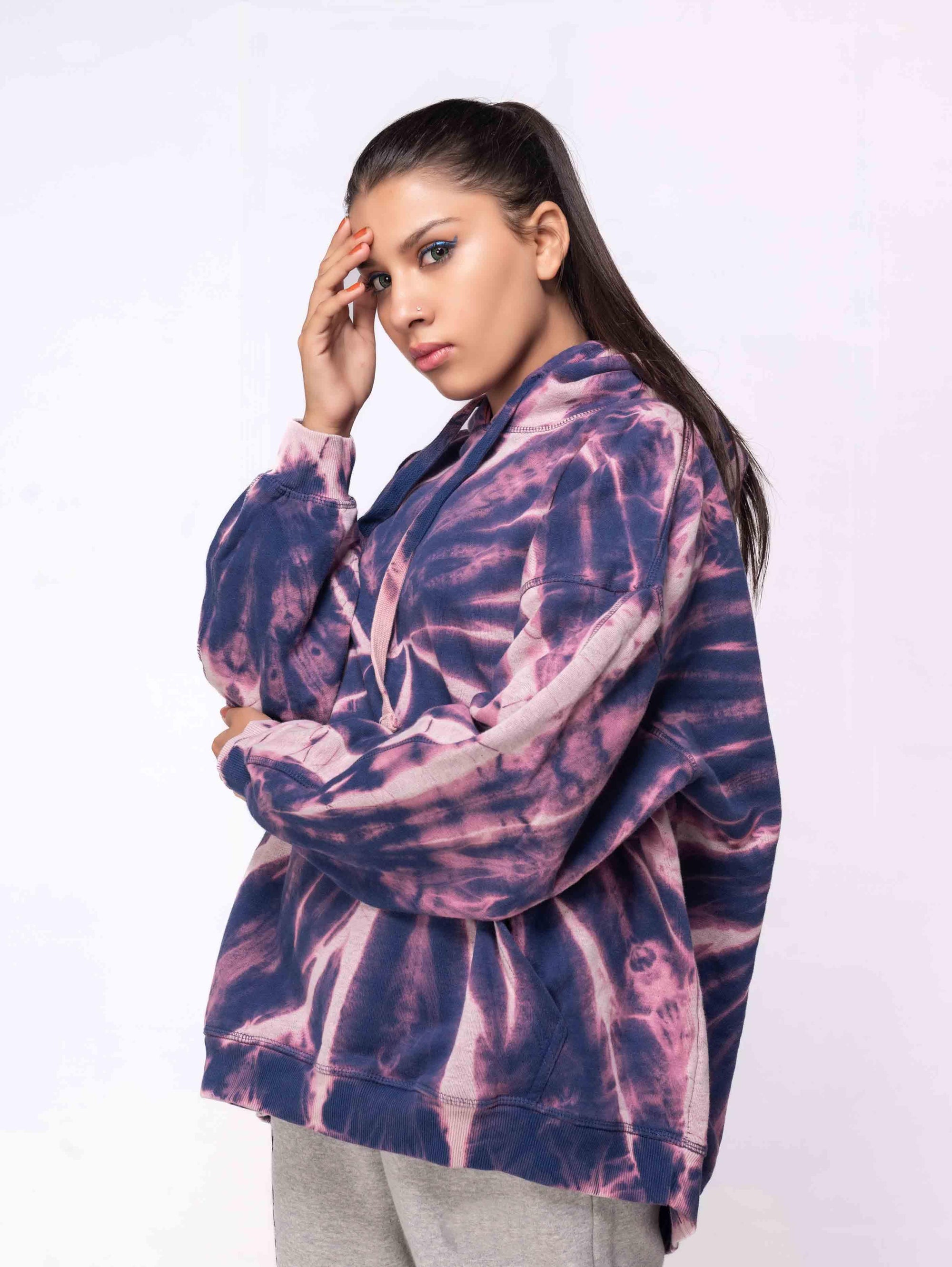 NAVY PINK TIE & DYE OVERSIZED HOODIE - ThexactStore