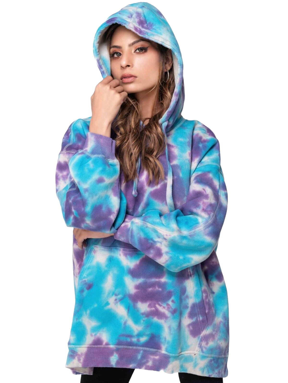 Women&#39;s Hoodie Blanket – Oversized Tie Dye Fleece Coat with Hooded Sweatshirt